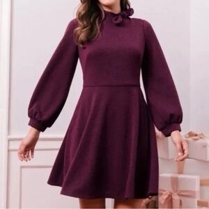 Elegant Plum Dress with Balloon Sleeves